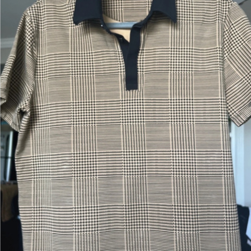 Men's Checkered Polo Shirt - Black and Tan